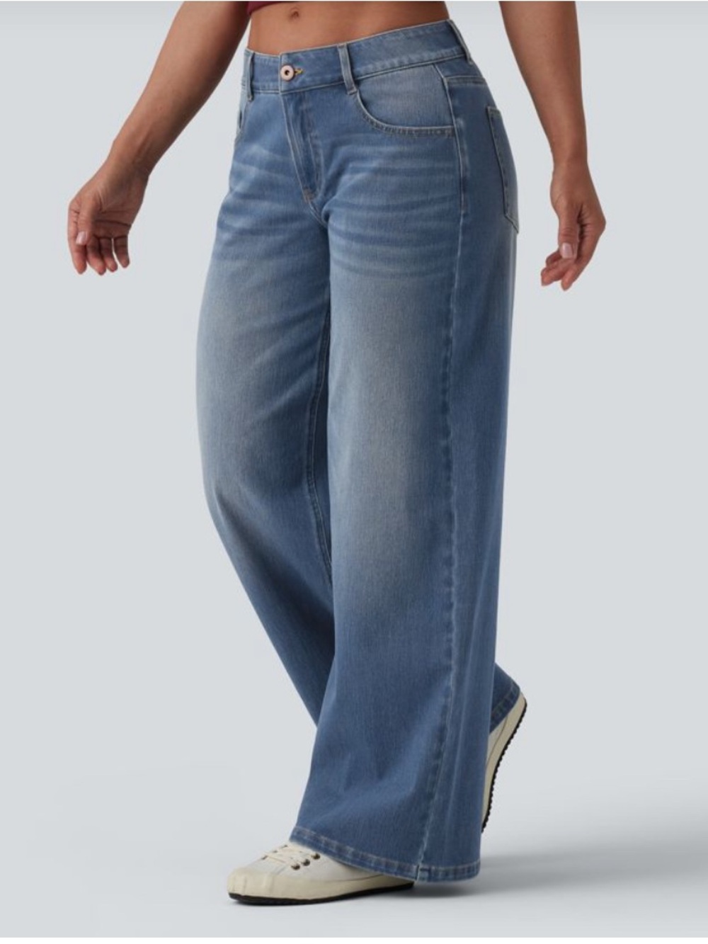 HALARA Wide Leg Jeans in Medium Blue Wash size S regular